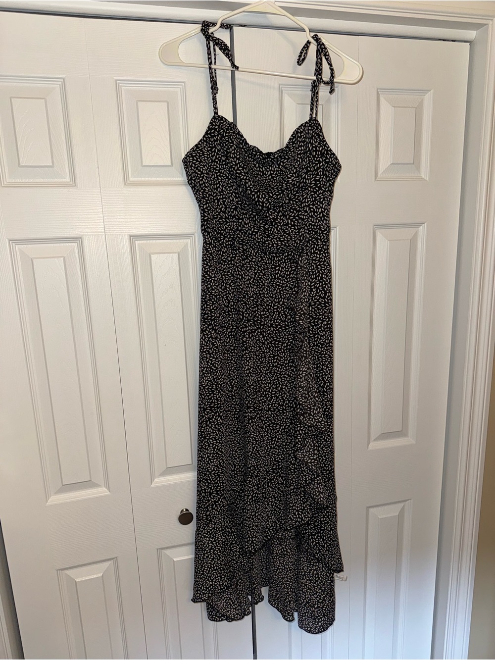 Emerald Sundae Black and White Polka-Dot High-Low Slip Dress